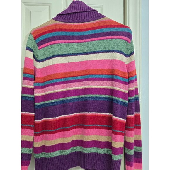 Tiara International Womens Multicolor Striped Knit Sweater Jacket W/ Zipper Fron - Picture 2 of 4